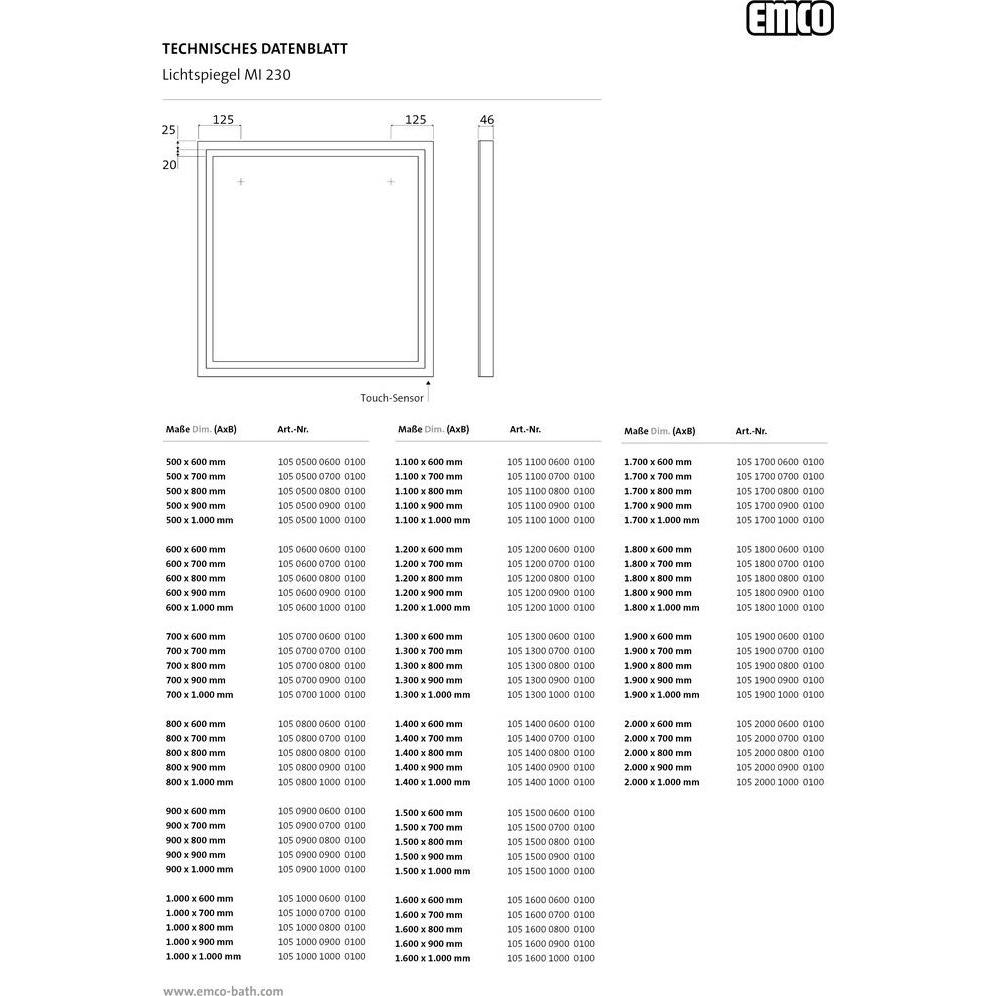 Thumbnail - Emco, Spiegel, MI 230 LED-Lichtspiegel, Lichtausschnitt umlaufend, verdeckter Sensorschalter, Breite 2000mm, 1
