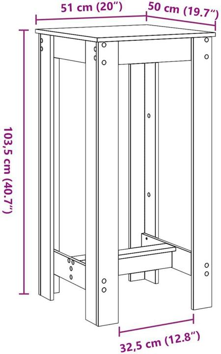 Produktbild vidaXL Bartisch (51 x 50 x 103.50 cm)
