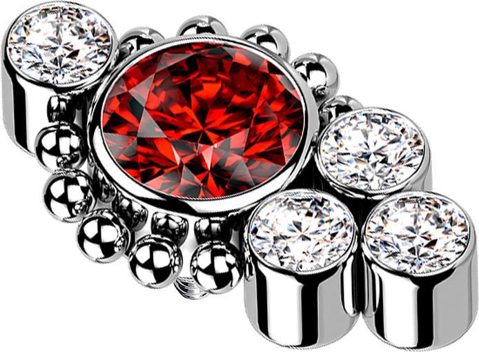 Actual product image Star Piercing Dermal Anchor silver beads four crystals silver crystal red (without brass, Titanium)