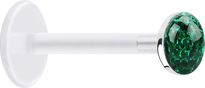 Produktbild Star Piercing Micro Labret transparent mit Kristallscheibe grün Epoxy Schutzschicht (ohne Messing, Bioflex, 925 Sterlingsilber)