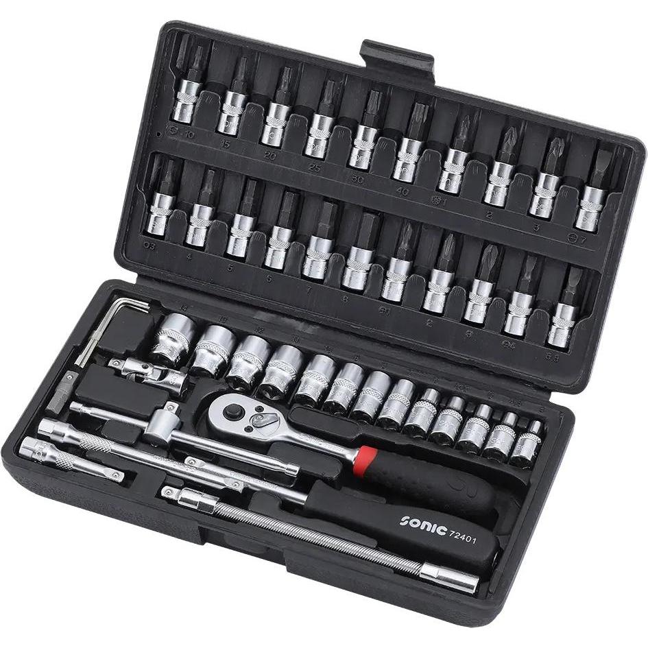 Jakks Pacific, Chiave a bussola + esagonale, Sonic 104601 Steckschlüsselsatz mit Ratsche 1/4" 46 Stück