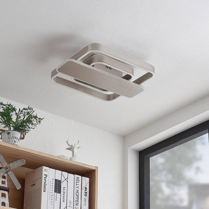 Actual product image Lucande Linetti LED Ceiling Lamp angular nickel 40cm (1545 lm)