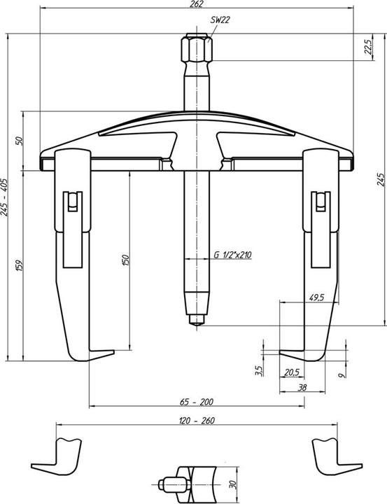 Image du produit Gedore 1.04/HP2A Extracteur universel, 2 bras, 200x150 mm, HIGH POWER