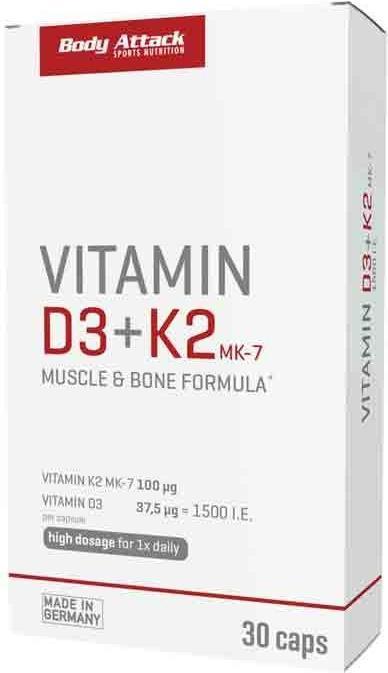 Actual product image Body Attack Vitamin D3 + K2 (30 Piece, Capsules, 16.30 g)