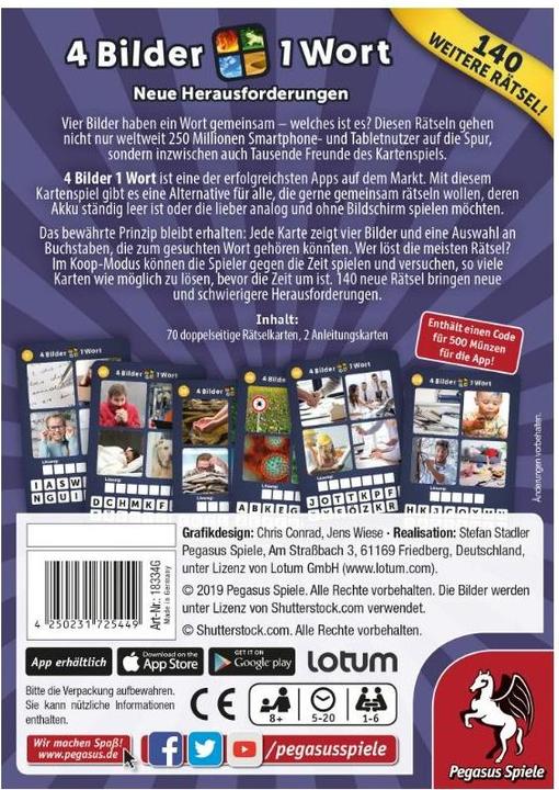 Immagine prodotto Pegasus 18334G - 4 Immagini 1 Parola - Nuove sfide, gioco di carte, 1-6 giocatori (edizione EN) (Tedesco)