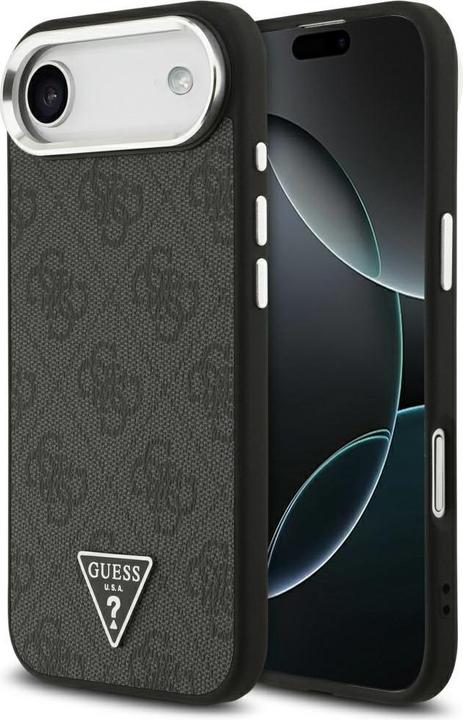 Guess Case Magsafe 4G PU Leather Case With Triangle Logo And Silver Metal Camera Frame For iPhone 17 (Apple iPhone 17 Pro)
