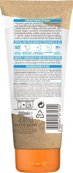 Image du produit Garnier Lait protecteur SENSITIVE ADVANCED SPF50+ 175 ml (Lait solaire, SPF 50, 175 ml)