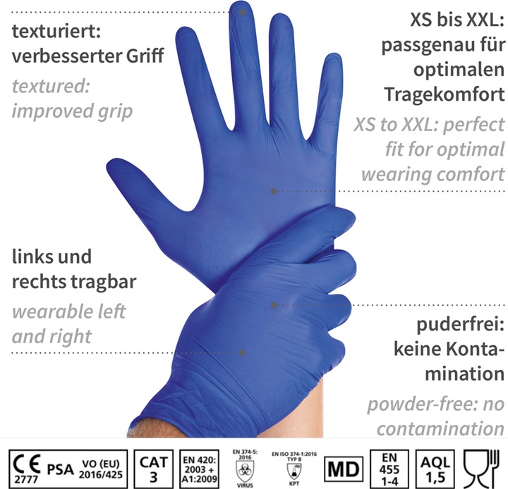 Actual product image Hygostar Nitrile Gloves SL Cobalt Blue M (M)