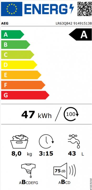 Energie-Label AEG WASMACHINE LR63Q842 (8 kg, Links)