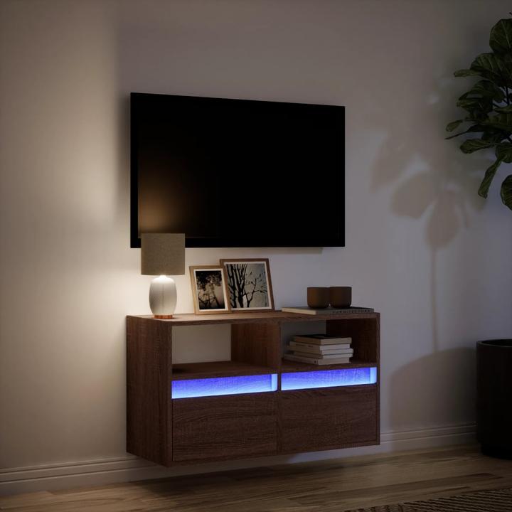 Image du produit vidaXL Armoire TV Armoire murale Lowboard Suspendu Éclairage LED Chêne brun