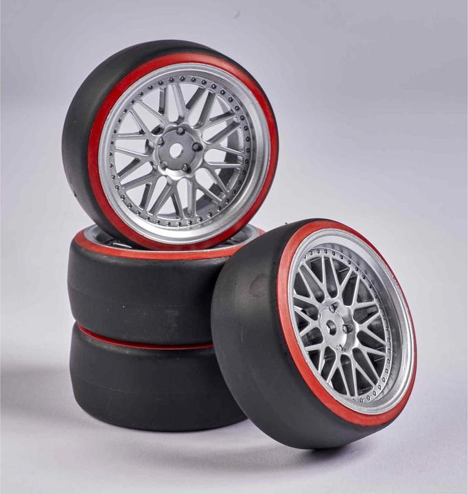 Actual product image Carson Complete wheels 1:10 wheel set drift (4) silver / red
