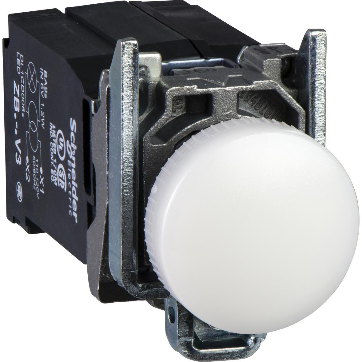 Schneider Electric Leuchtmelder, Metall, komplett, 22mm, XB4BVCUST01, Taster + Schalter, Weiss