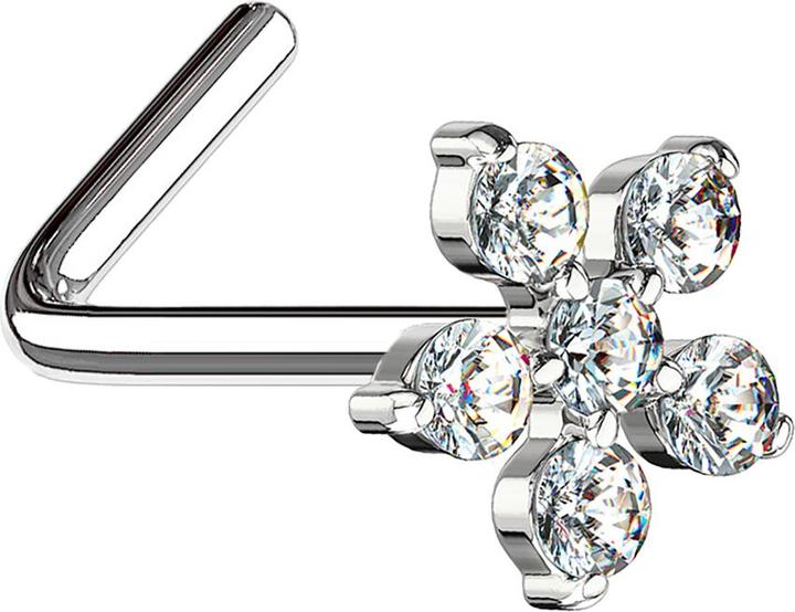 Immagine prodotto Star Piercing Nasenstecker gewinkelt silber Blume Kristall silber (Ottone, Acciaio chirurgico 316L)