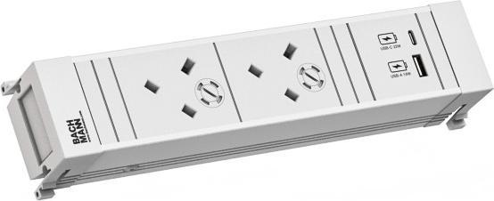 Actual product image Bachmann POWER FRAME 2xUK 45° 1xUSB A/C 22W 0.2m GST18, ws (3 x, BS 1363, 0.20 m)
