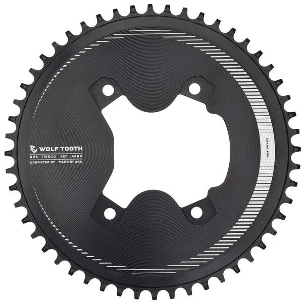Actual product image Wolf Tooth Shimano GRX Aero-Chainring, 110 BCD Asymmetric, 4-Hole, 52 T., Drop-Stop ST, black (52)