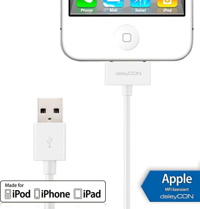 Immagine prodotto deleyCON Cavo 30Pin Dock-USB 2m, bianco (2 m, USB 2.0)