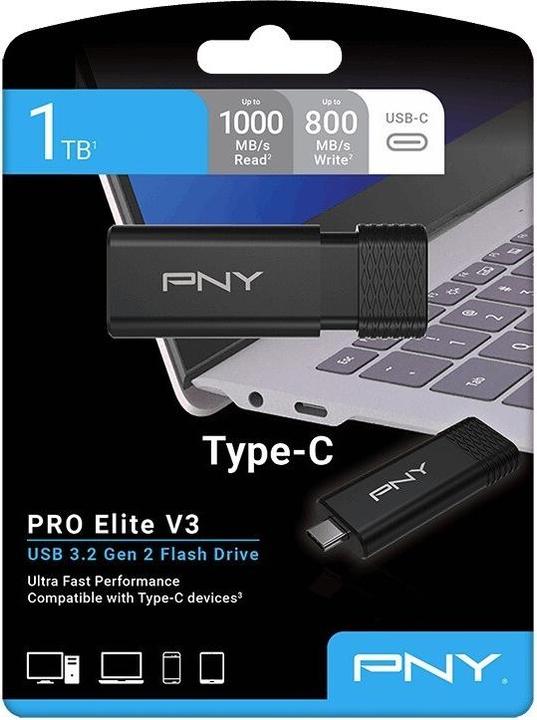 Image du produit PNY Lecteur flash Pro Elite V3 Type-C USB 3.2 1TB (1000 Go, USB-C)