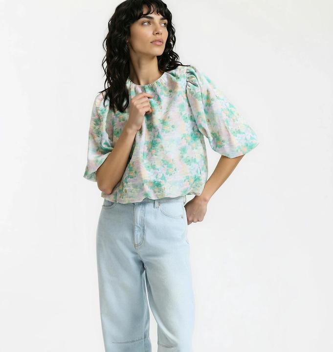 Immagine prodotto La Redoute Collections Bluse mit Rundhalsausschnitt und Puffärmeln mit Blumenmuster (S)