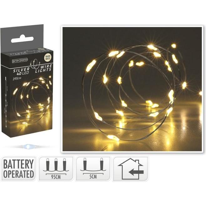 Lichterkette, Silberdraht 40Led Warmweiss, 195cm (1.95 m)
