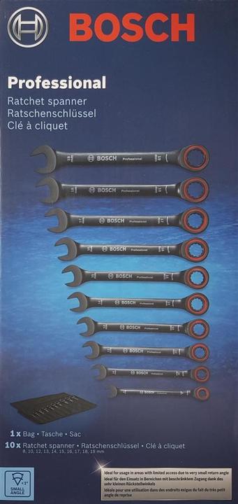 Produktbild Bosch Professional 10 teiliges Set Schraubenschlüssel (8 mm, 10 mm, 12 mm, 13 mm, 14 mm, 15 mm, 16 mm, 17 mm, 18 mm, 19 mm)