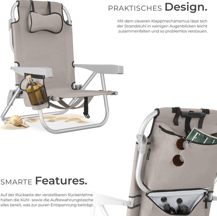 Image du produit tectake chaise de plage Coral, pliable avec fonction sac à dos