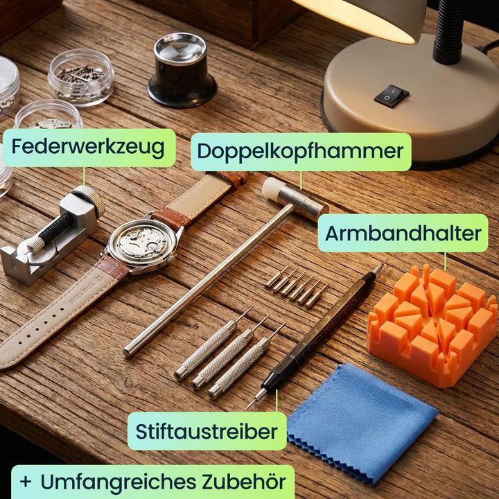 Produktbild Ideoon Profi Uhrenarmband-Reparaturset, 26-tlg.: Armbandkürzer & Bandwechsel-Werkzeug