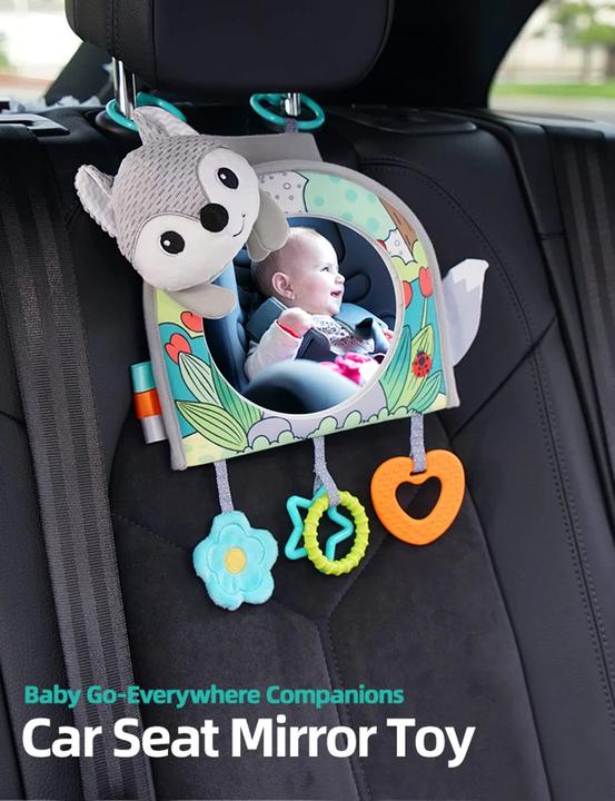 Actual product image Activity Board Baby Mirror Car Seat Toy Behind Teether and Crinkle Pape Fun Travel Infant Tummy Time