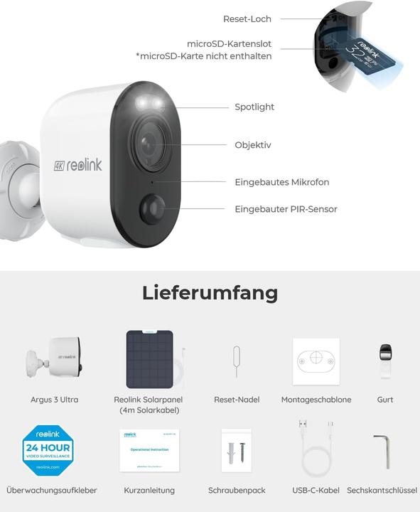 Produktbild Reolink Argus Series B350+Solar Panel-4K 8MP (3840 x 2160 Pixels)