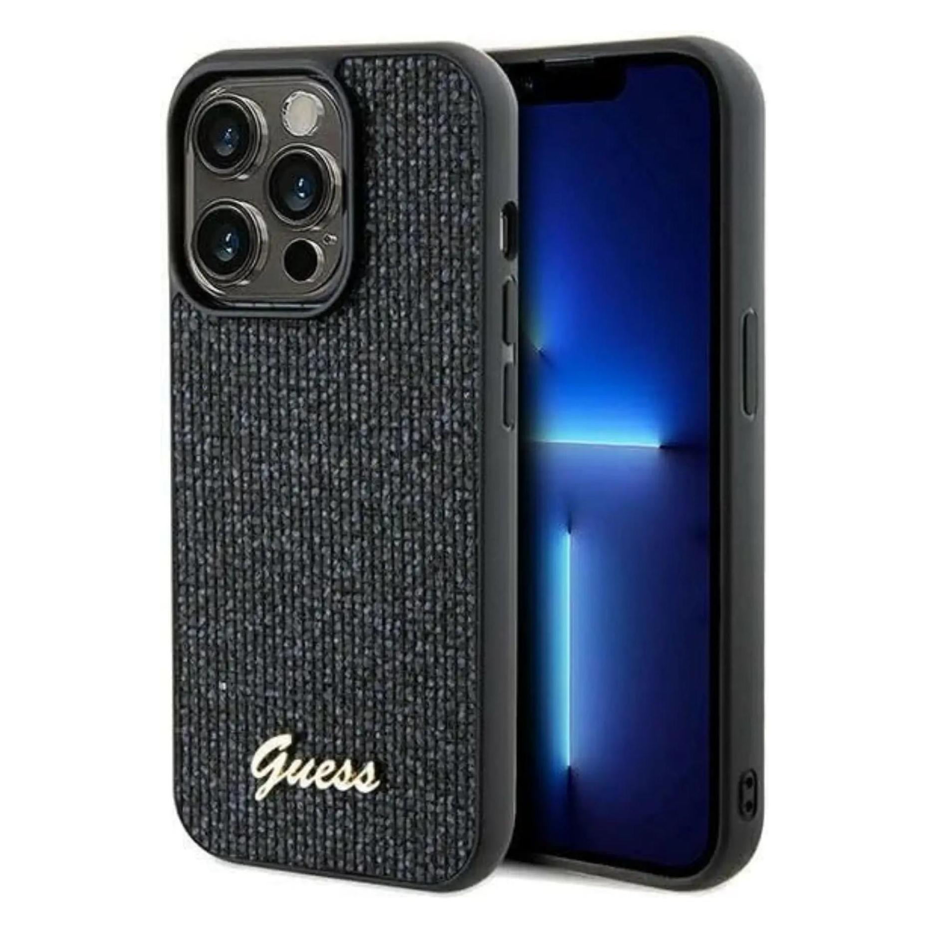 Guess GUHCP14LPMSDGSK IPhone 14 Pro 6.1" Czarny/black Hardcase Disco Metal Script (Apple IPhone 14 Pro), Smartphone Hülle, Schwarz