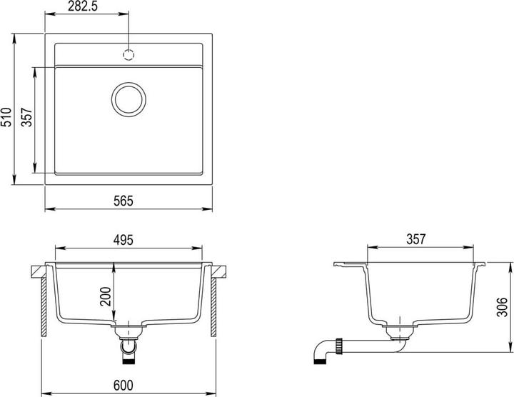 Produktbild vidaXL Tomasine (Einbauspüle, 56.50 cm, 51 cm)