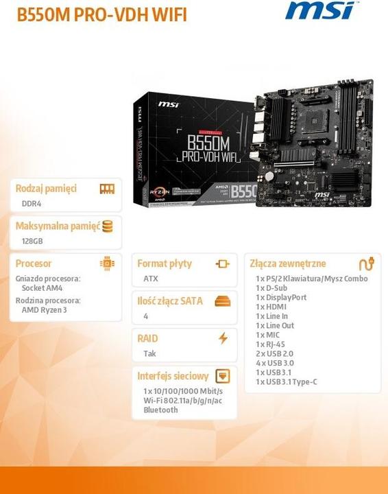 Actual product image MSI B550M PRO-VDH WIFI (AM4, AMD B550, mATX)