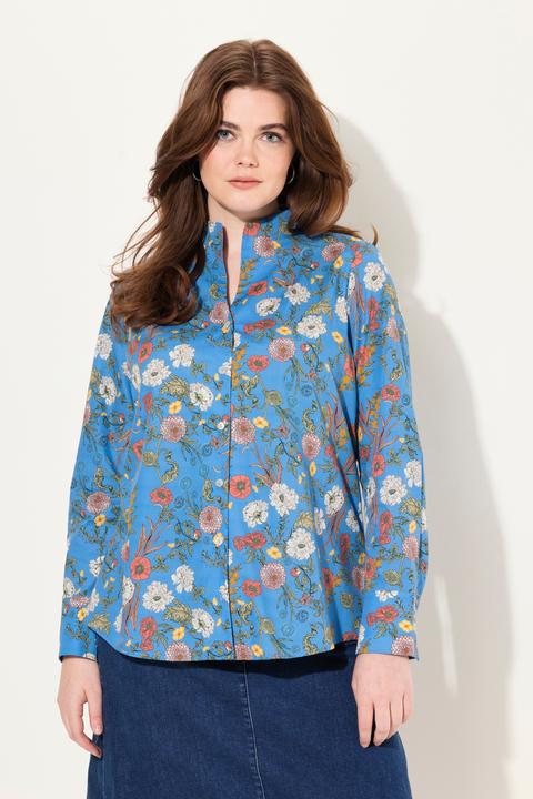 Produktbild Ulla Popken Bluse, Blüten, Kelchkragen, V-Ausschnitt, Langarm (58)