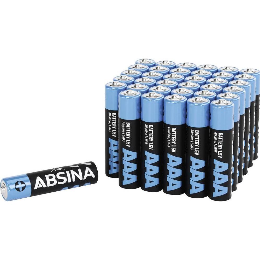 Absina Micro (AAA)-Batterie Alkali-Mangan 1000 mAh 1.5 V 36 St. (36 pz., AAA / LR03 / Micro / R03 / AM4 / MN2400 / KR03, 1000 mAh), Batterie + pile