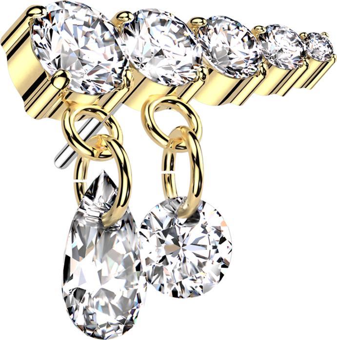 Actual product image Star Piercing Threadless gold-plated five crystals silver pendant two chains crystals silver right (Titanium, without brass)