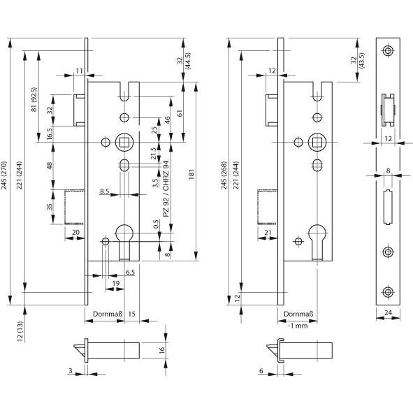 Thumbnail - BKS, Türschloss + Schliesszylinder, Rohrrahmen-Einsteckschloss B 1314 PZ 24/40/92/8 mm DIN links / rechts Edelstahl 245 ...
