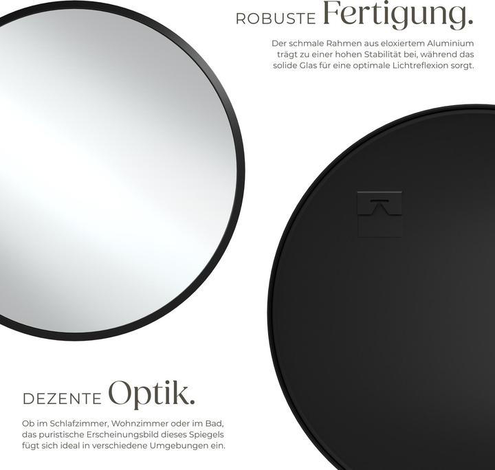 Produktbild tectake Runder Wandspiegel Fiona mit Aluminiumrahmen (Ø 50 cm)