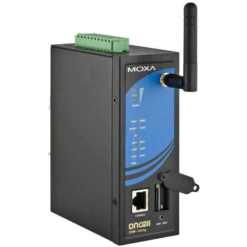 Moxa OnCell 5104-HSPA - Router - WWAN - 4-Port-Switch, Netzwerkadapter