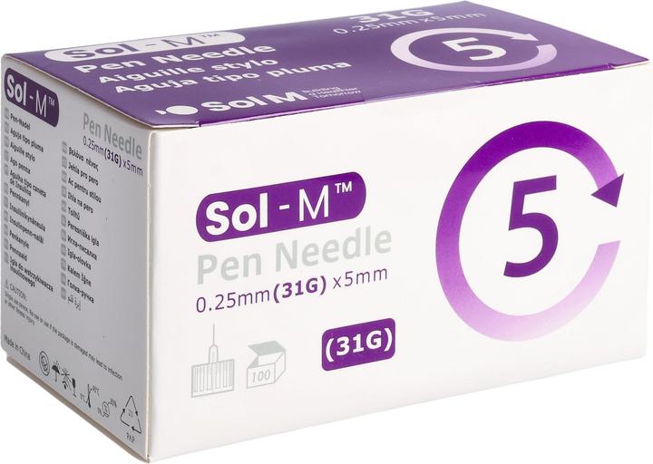 Actual product image Sol-m Pen needle 31G 0.25mmx5mm 100 pcs.