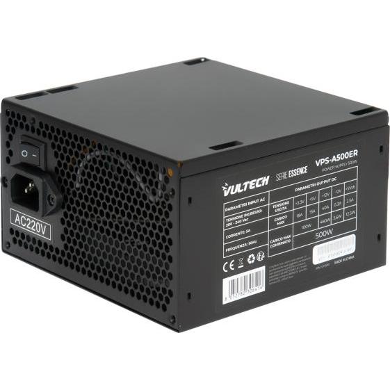 Vultech Alimentatore ATX 500W VPS-A500ER Serie Essence (500 W), Alimentatore PC, Nero