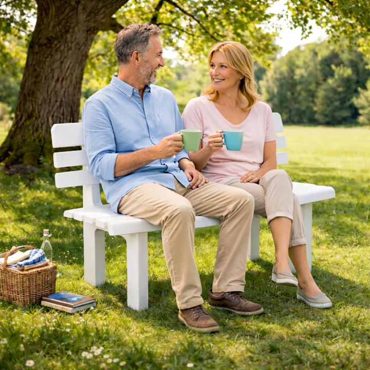 Actual product image Mojawo Stabile Parkbank Kunststoff Gartenbank Sitzbank 110x52x71cm Weiss