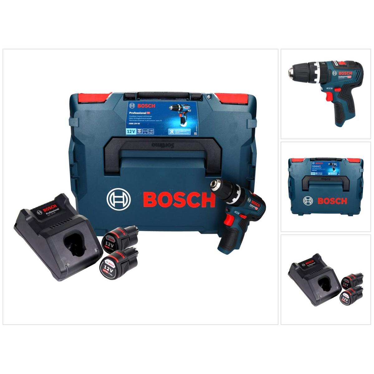 Bosch Professional, Trapano + Avvitatore a batteria, Bosch GSB 12V-35 Trapano a percussione professionale a batteria 12 V 35 Nm Brushless + 2x batteri