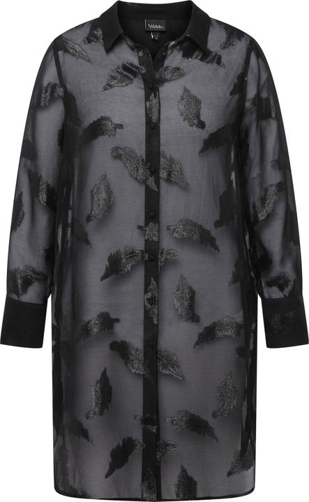 Produktbild Ulla Popken Longbluse, Chiffon, Metallic-Federn, Hemdkragen, Langarm (60)