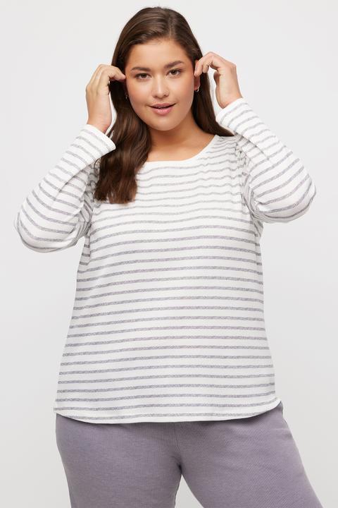 Actual product image Ulla Popken Waffle Texture Stripe Oversized Fit Stretch Knit Lounge Top (46, 48)