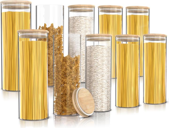 Actual product image Arendo 10x 2,2 L Vorratsgläser Glasbehälter 10er Set, Borosilikatglas, Bambusdeckel, Vorratsdosen luftdicht (2.20 l)