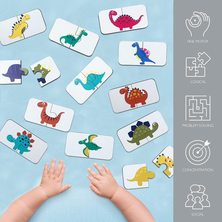 Immagine prodotto Activity Board Puzzle di dinosauri in legno da 2 pezzi, materiale educativo, schede prescolari per la scuola (24 pezzi)