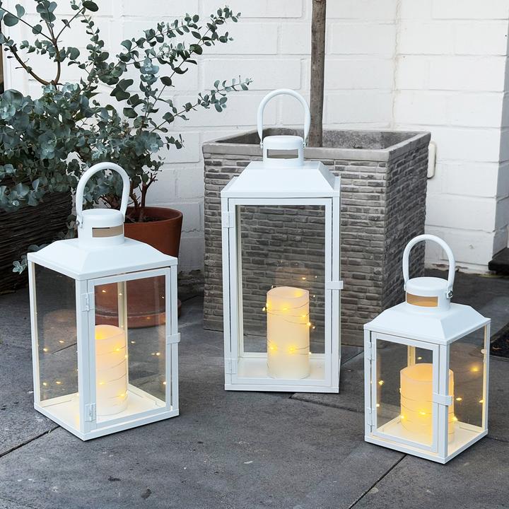 Produktbild Mojawo 3er Gartenlaternen Laternen Metall Windlicht Weiss H24/33/41cm