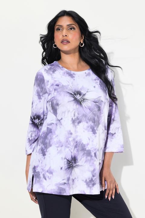 Actual product image Ulla Popken Abstract Floral 3/4 Sleeve Pima Cotton Tee (42, 44)