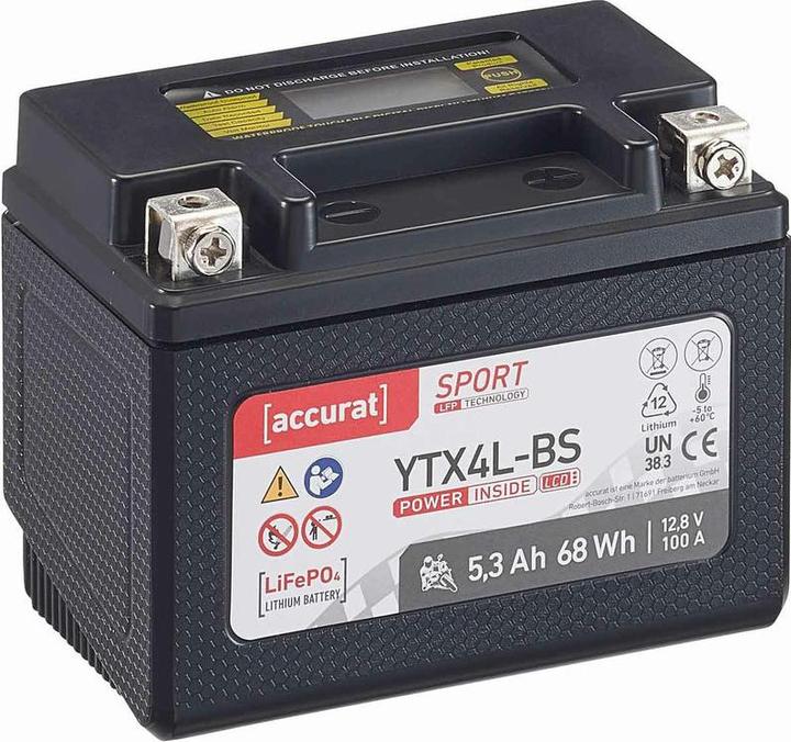 Actual product image Accurat Lithium motorbike battery 12V 5.3Ah YB5L-BS LiFePO4 battery Ion motorbike battery (12 V, 5.30 Ah, 100 A)