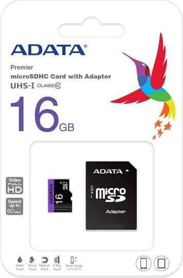 Produktbild Adata microSDHC Card 16GB,, Premier, UHS-I (16 GB, microSDHC, U3, UHS-I)