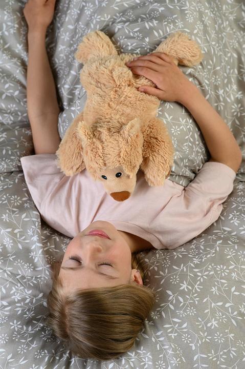 Actual product image Warmies Beddy Bear warmth soft toy bear William lying